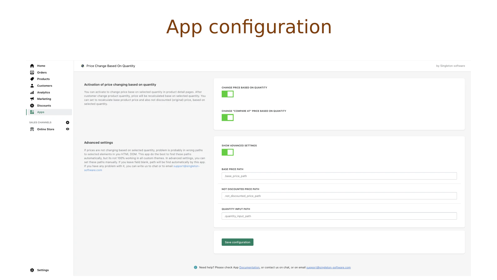 Configuración de la aplicación