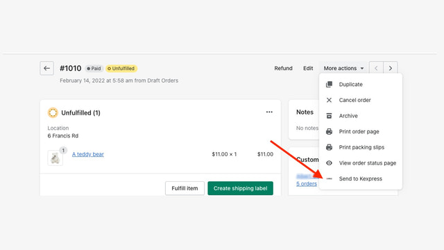 Generate your Kexpress shipments directly from the order view