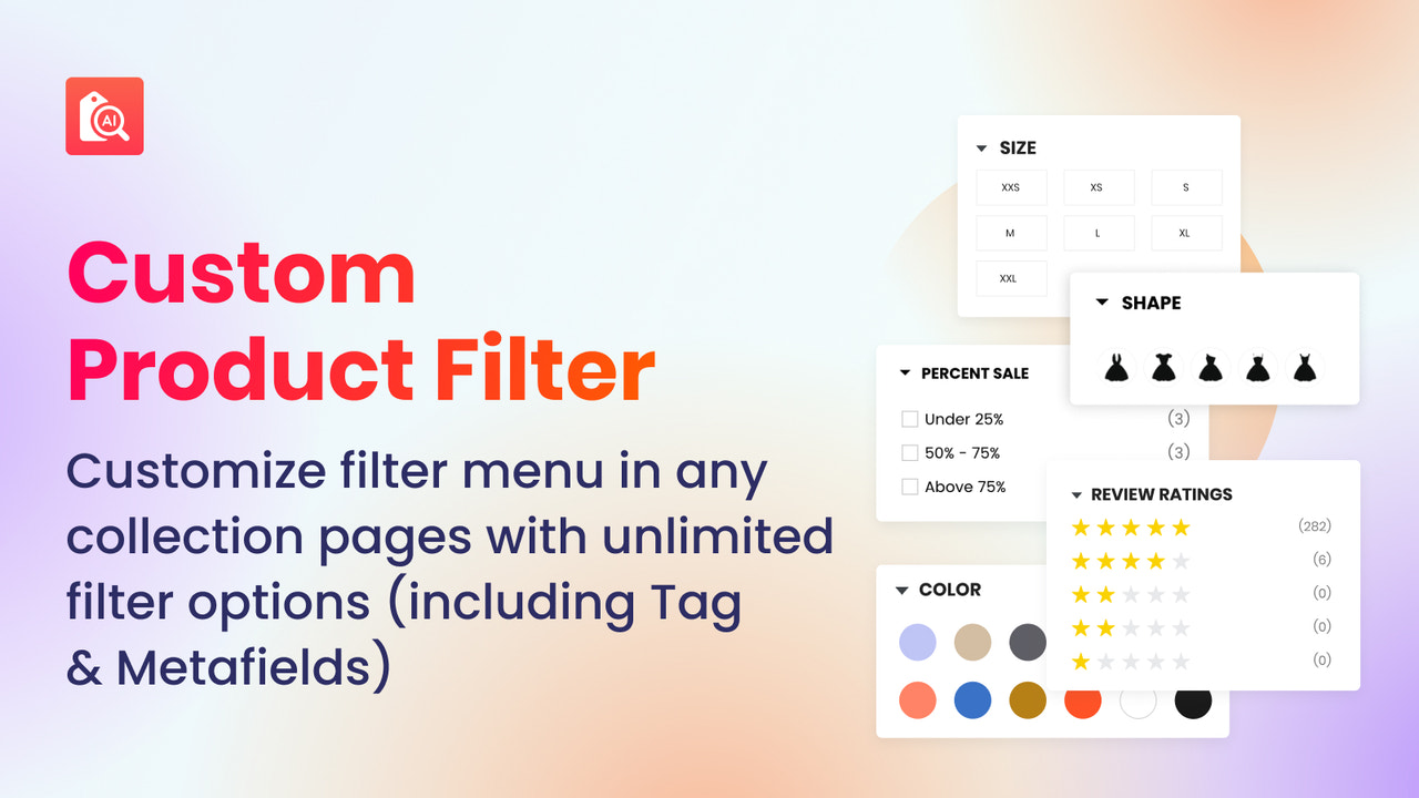 Filtro de produto Shopify. Personalize o menu de filtro em qualquer página