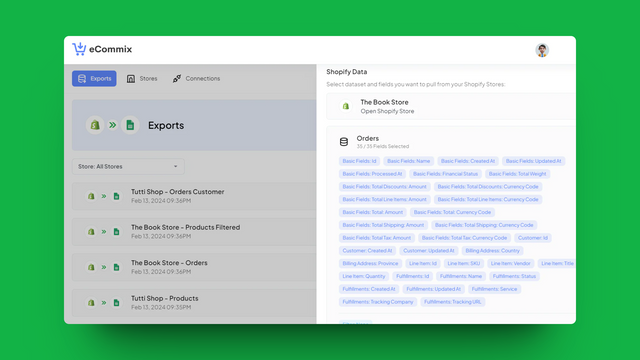 Export und Metafelder Felder Google Sheets