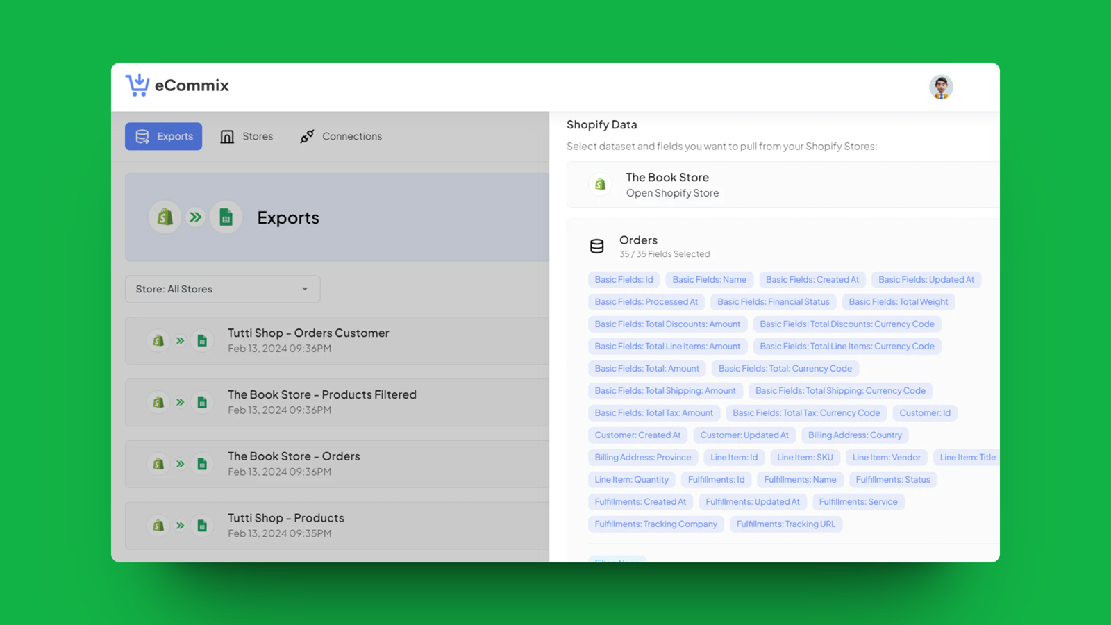 Export und Metafelder Felder Google Sheets