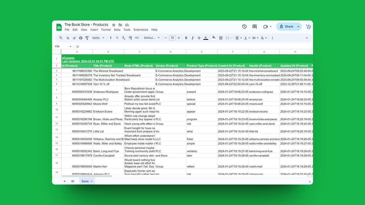 Connect your Shopify data to Google Sheets