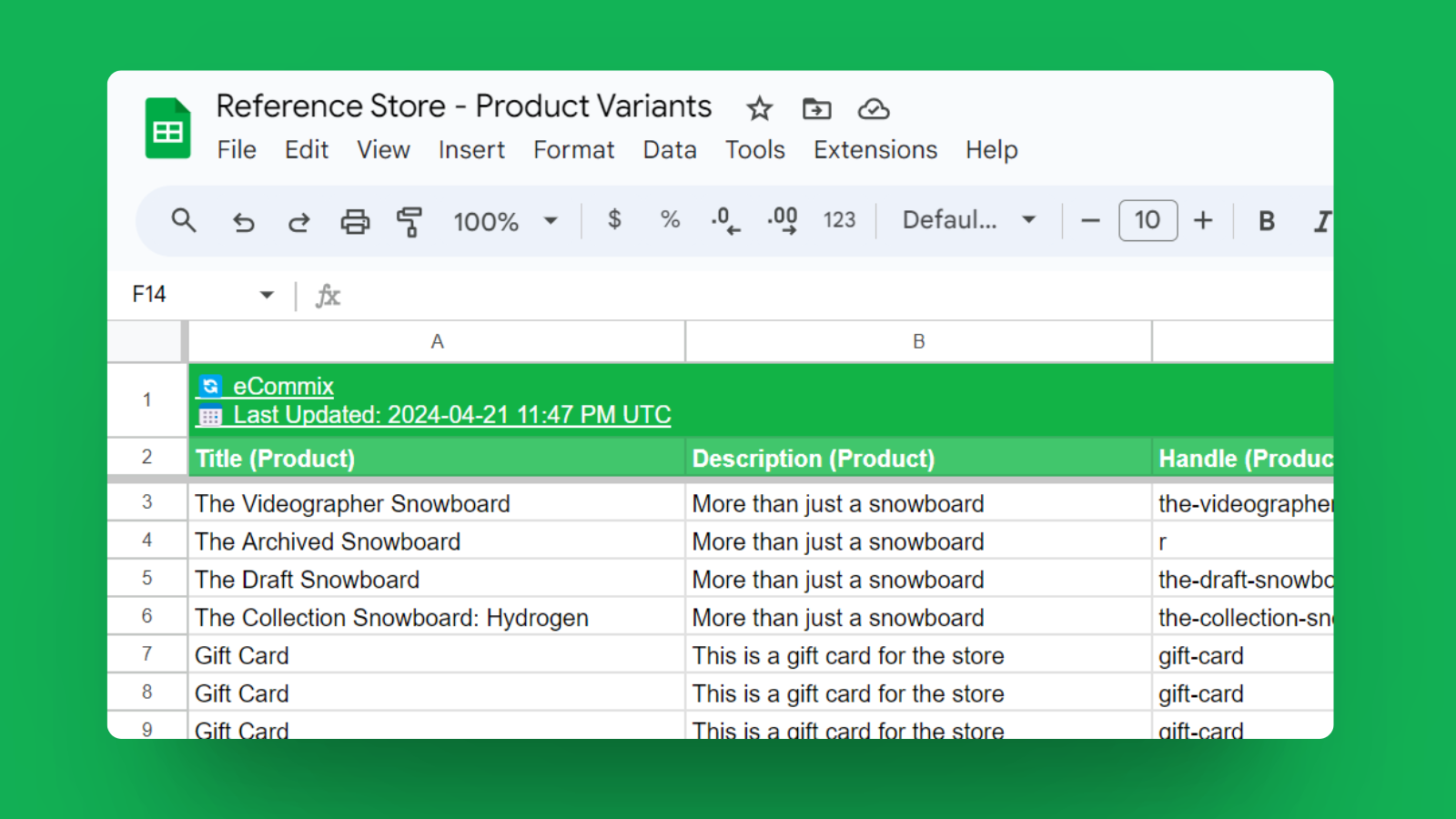 Connect your Shopify data to Google Sheets