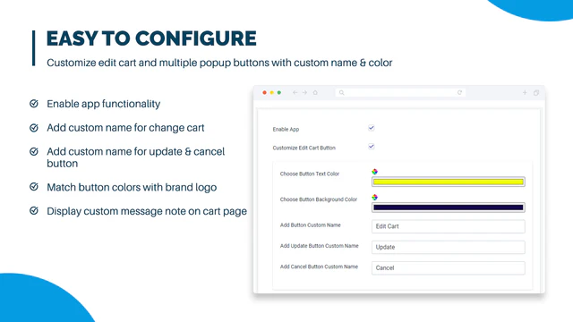 edit cart page variants color, size and material