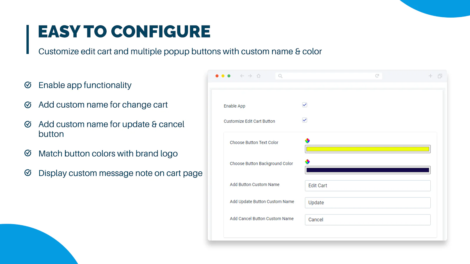 edit cart page variants color, size and material