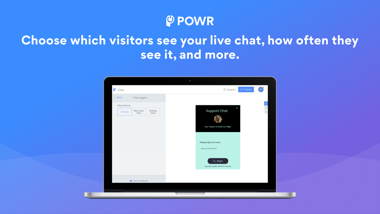 Escolha quais visitantes veem seu chat ao vivo, com que frequência e mais.