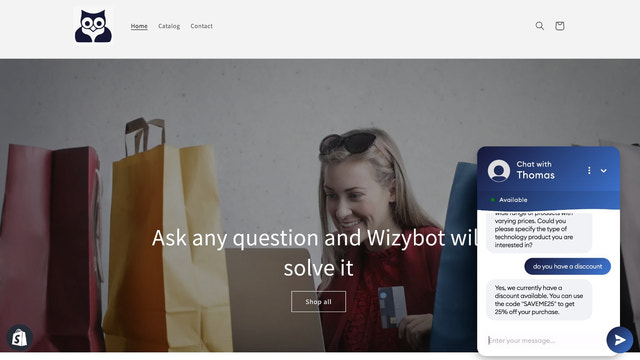 Wizybot chat widget pagina