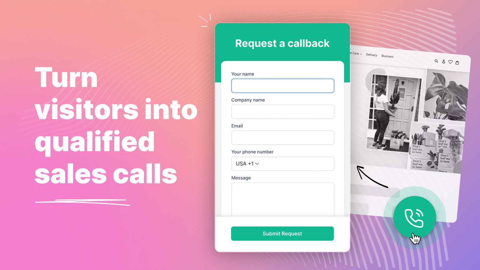 Mostrando o botão de solicitação de retorno de chamada posicionado em uma página da web