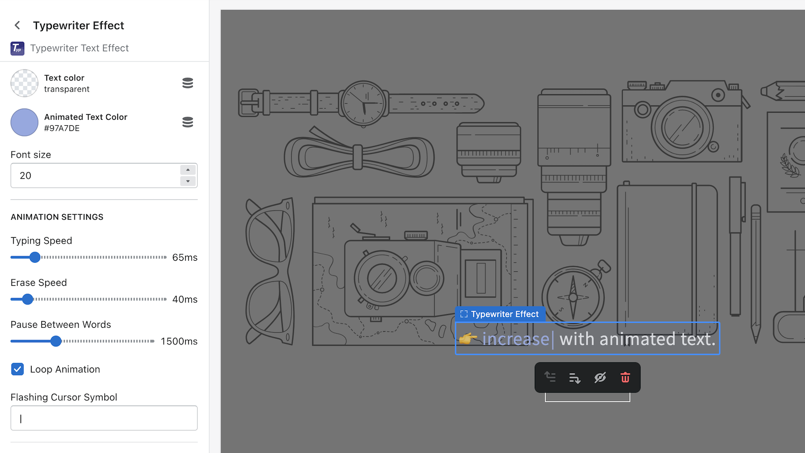 Configurez les paramètres d'animation dans le bloc de l'application