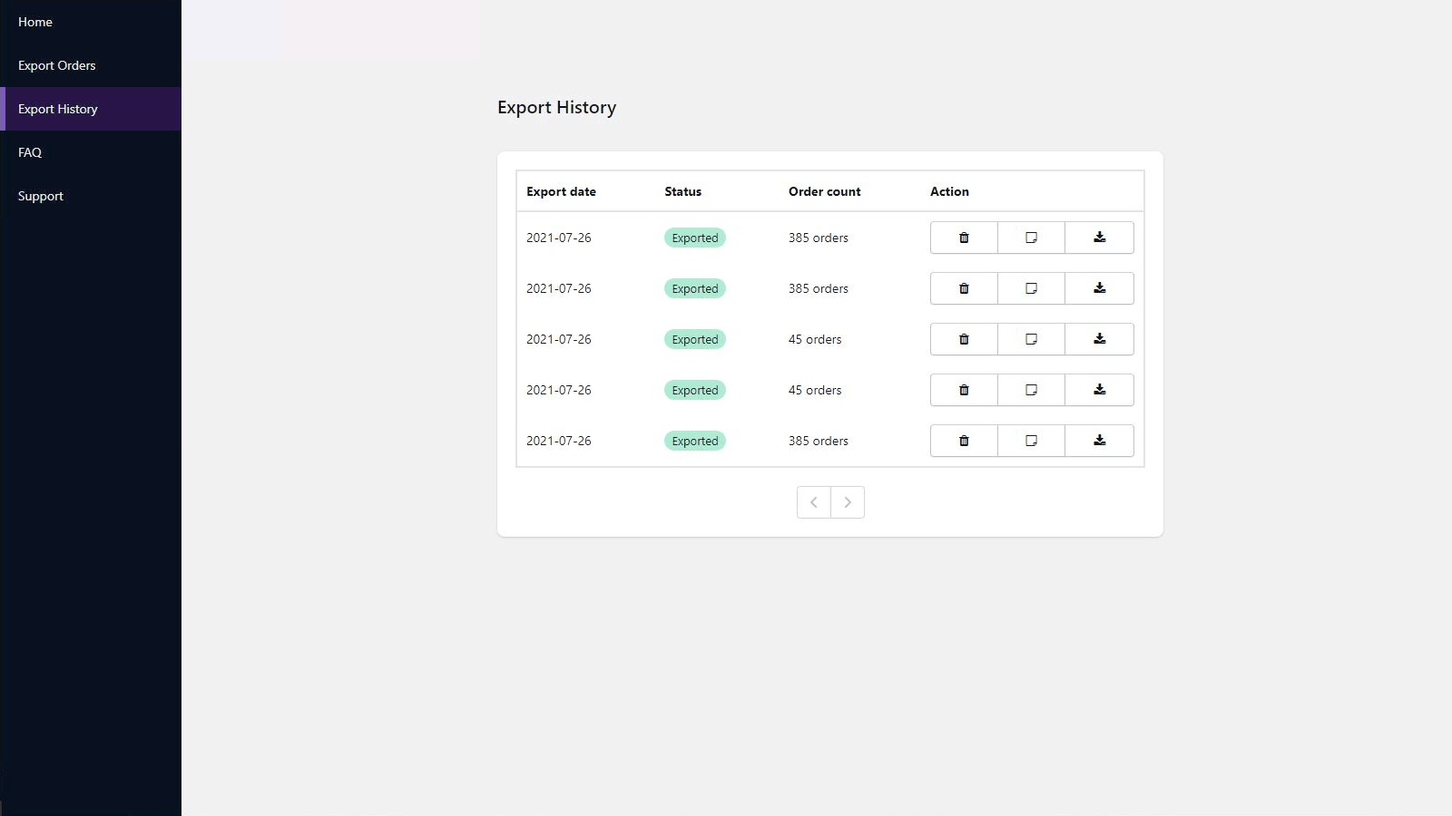 export history page