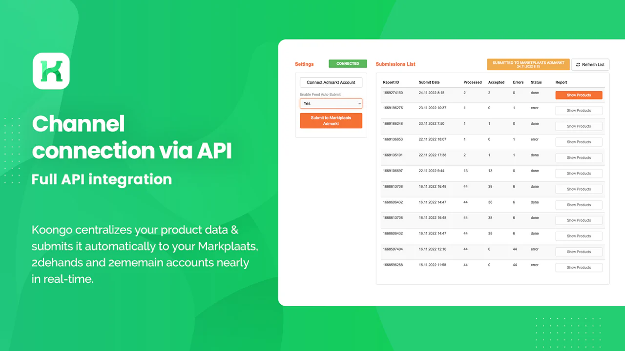 Configuraciones de API de Koongo