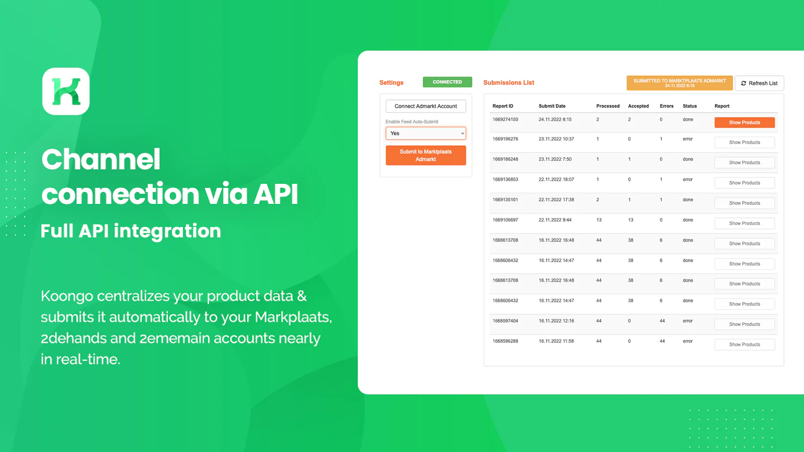 Configurações da API Koongo