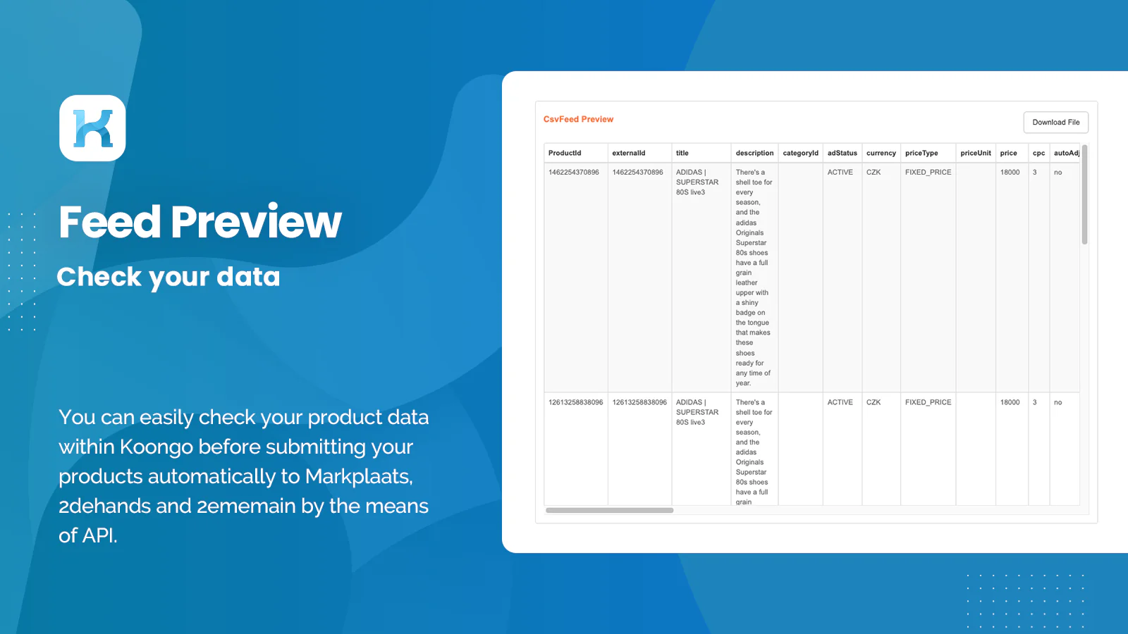 Marktplaats Feed Preview