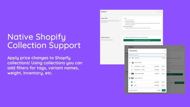 Supporte les collections natives Shopify