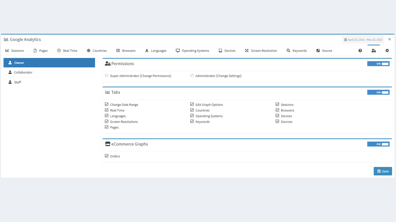 Tilladelsessystem, til at styre widget brug per brugertype.