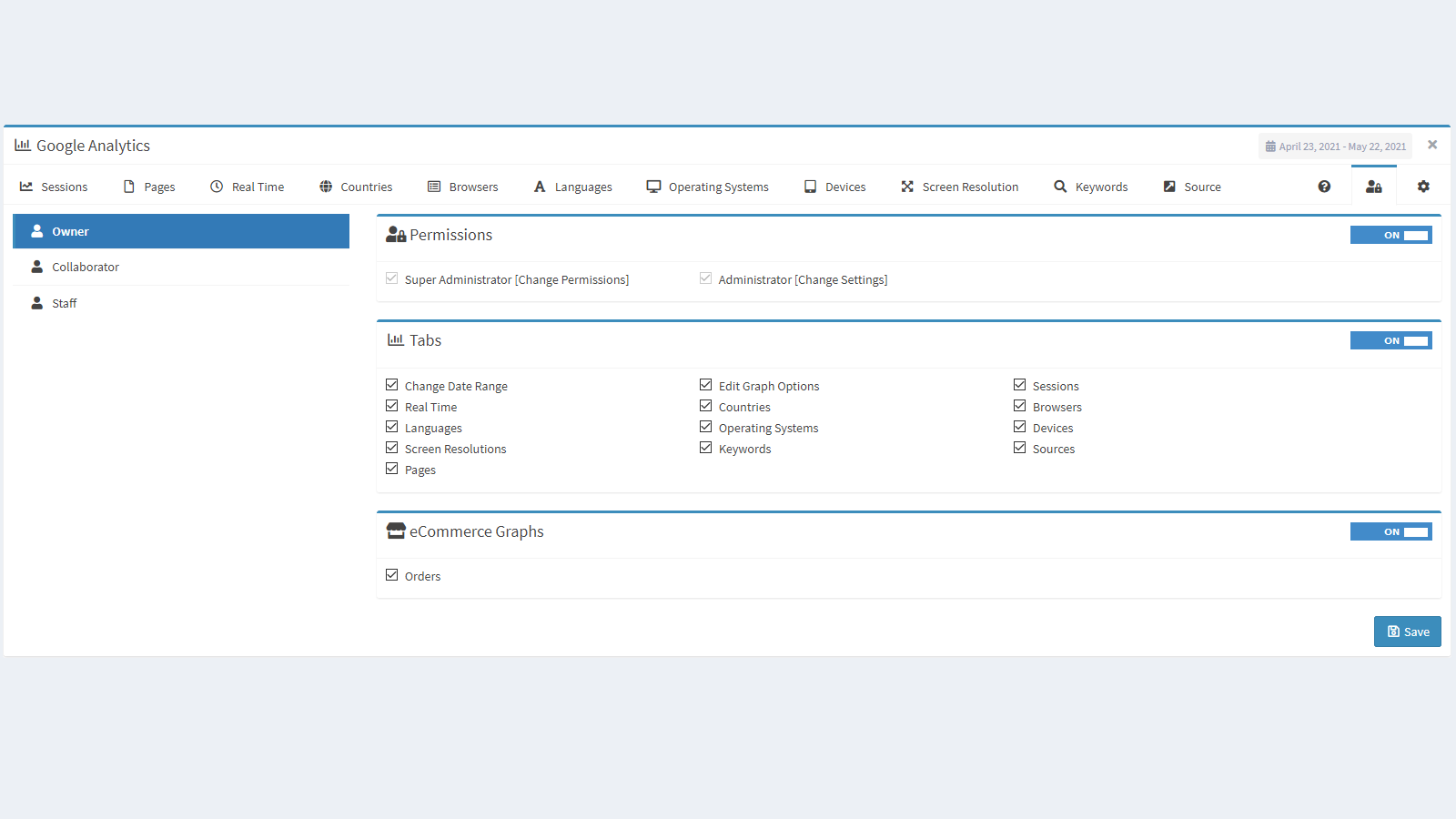 Permission system, to control the widget use per user type.