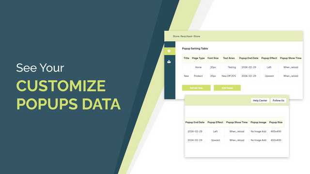 Configurando informações na tabela de dados e botão Adicionar Pop-up.