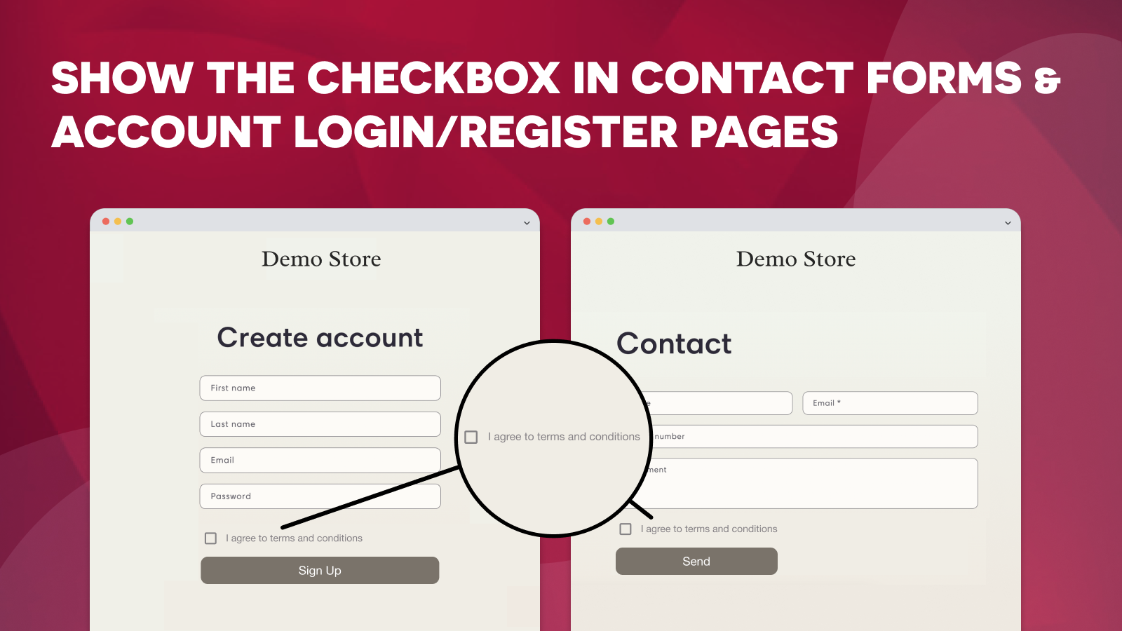 Het selectievakje verschijnt op de registratie-, inlog- & contactformulierpagina's