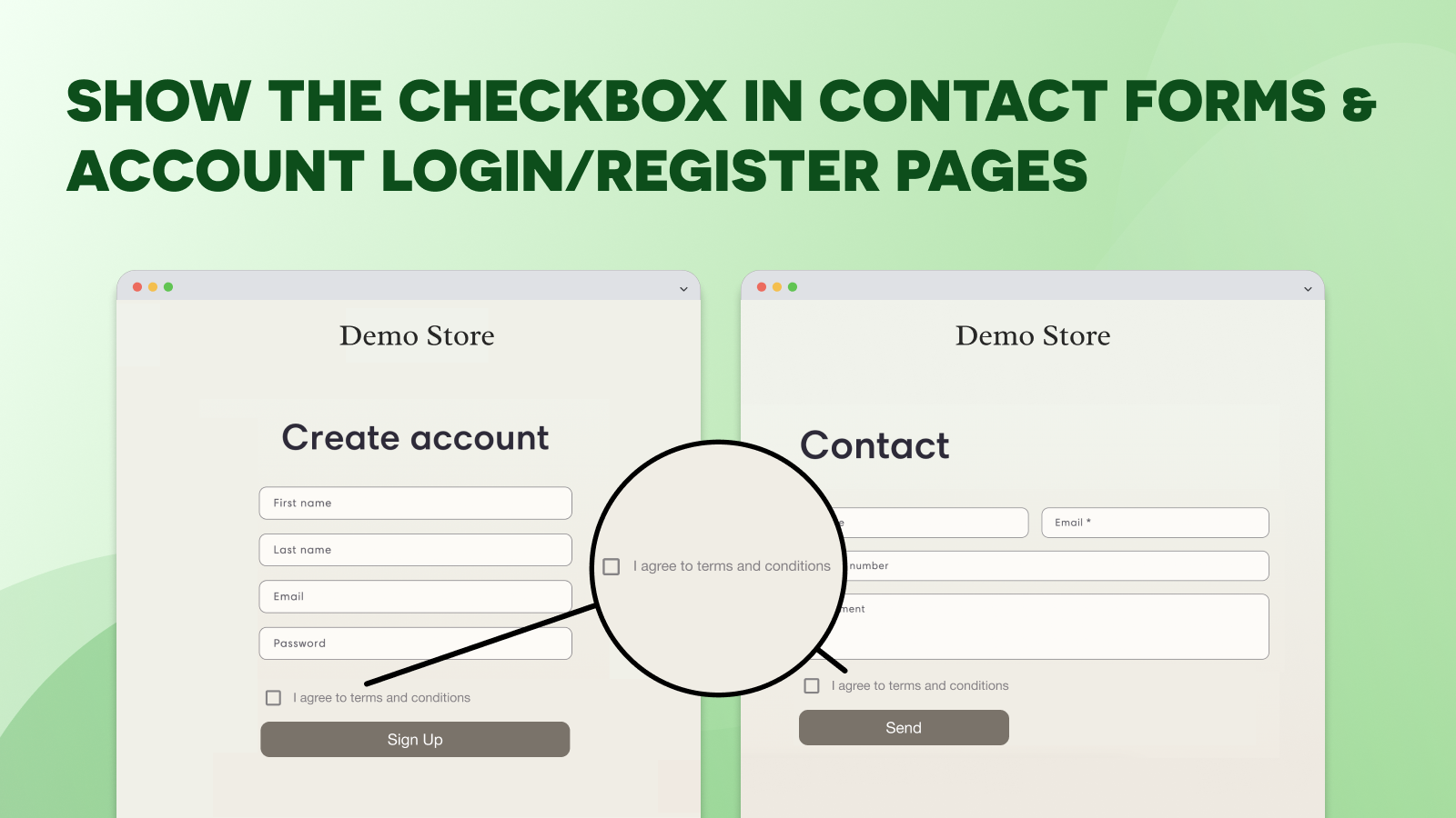 De checkbox verschijnt in het register, login & contactformulier pagina's