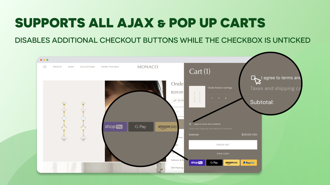 A store ajax cart page with the Terms and Conditions Checkbox