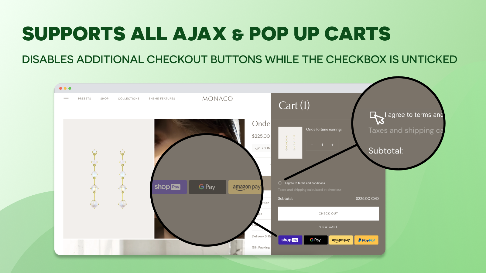 Een winkel ajax winkelwagenpagina met de Voorwaarden en Condities Checkbox