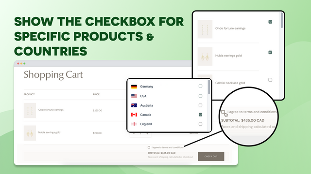 The check box can be added for specific products and countries