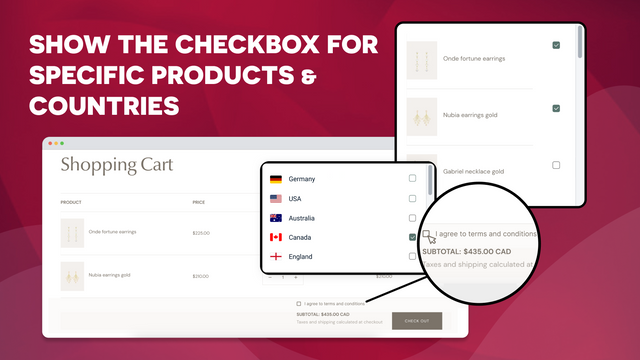 The check box can be added for specific products and countries