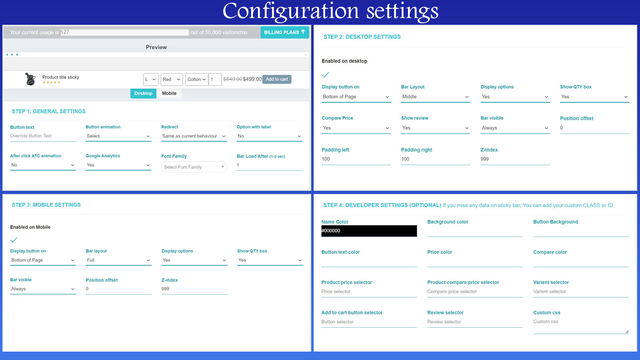 Configuração da barra sticky buy now