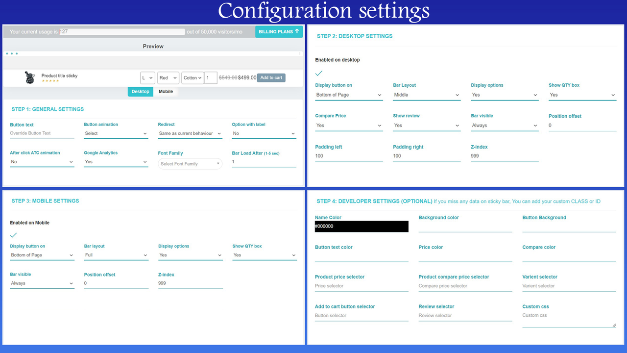 Sticky buy now balk configuratie