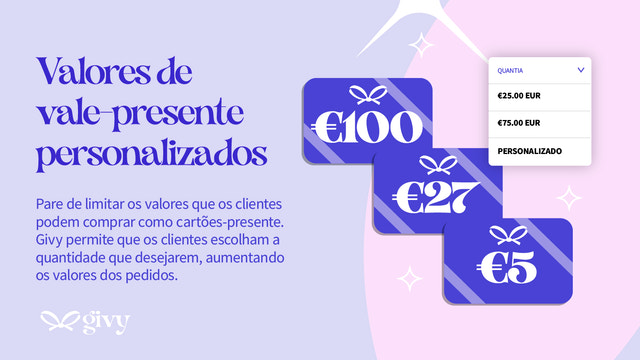 Valores de vale-presente personalizados