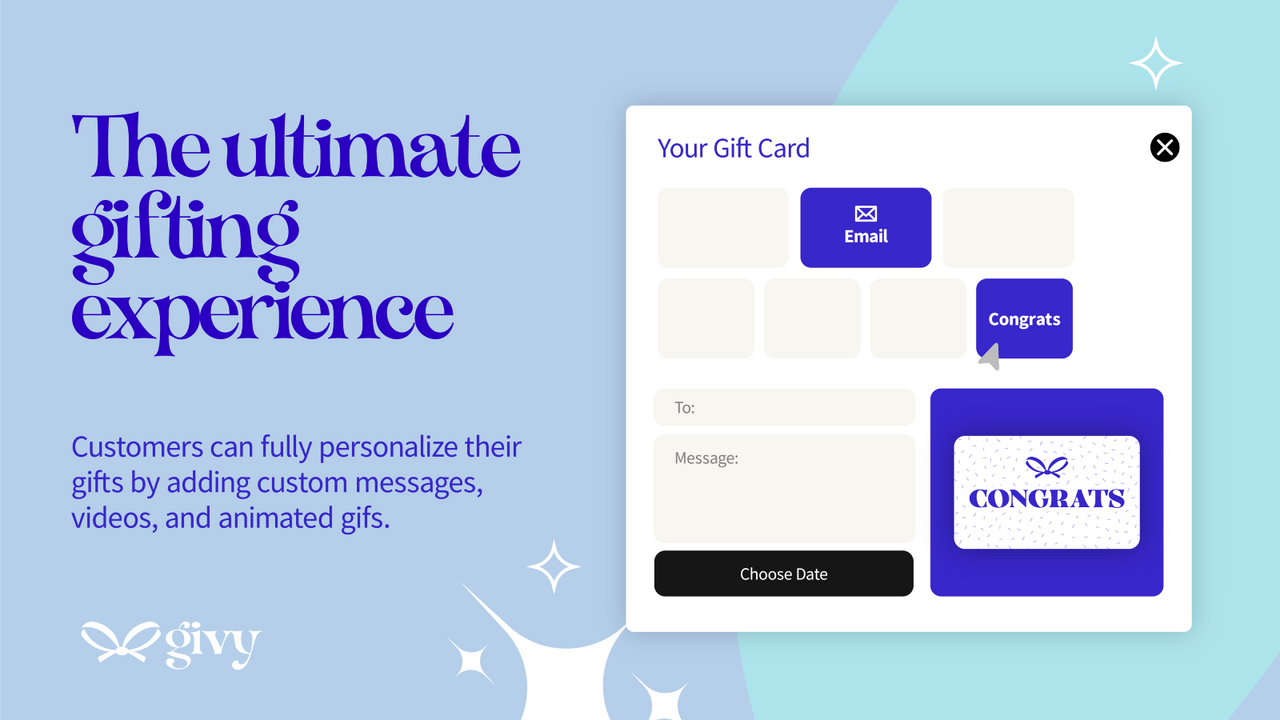 Gift card personalization - include custom messages, gif, video