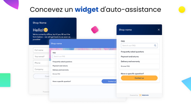 Centre d'aide: Chatbot IA et chat en direct Shopify app