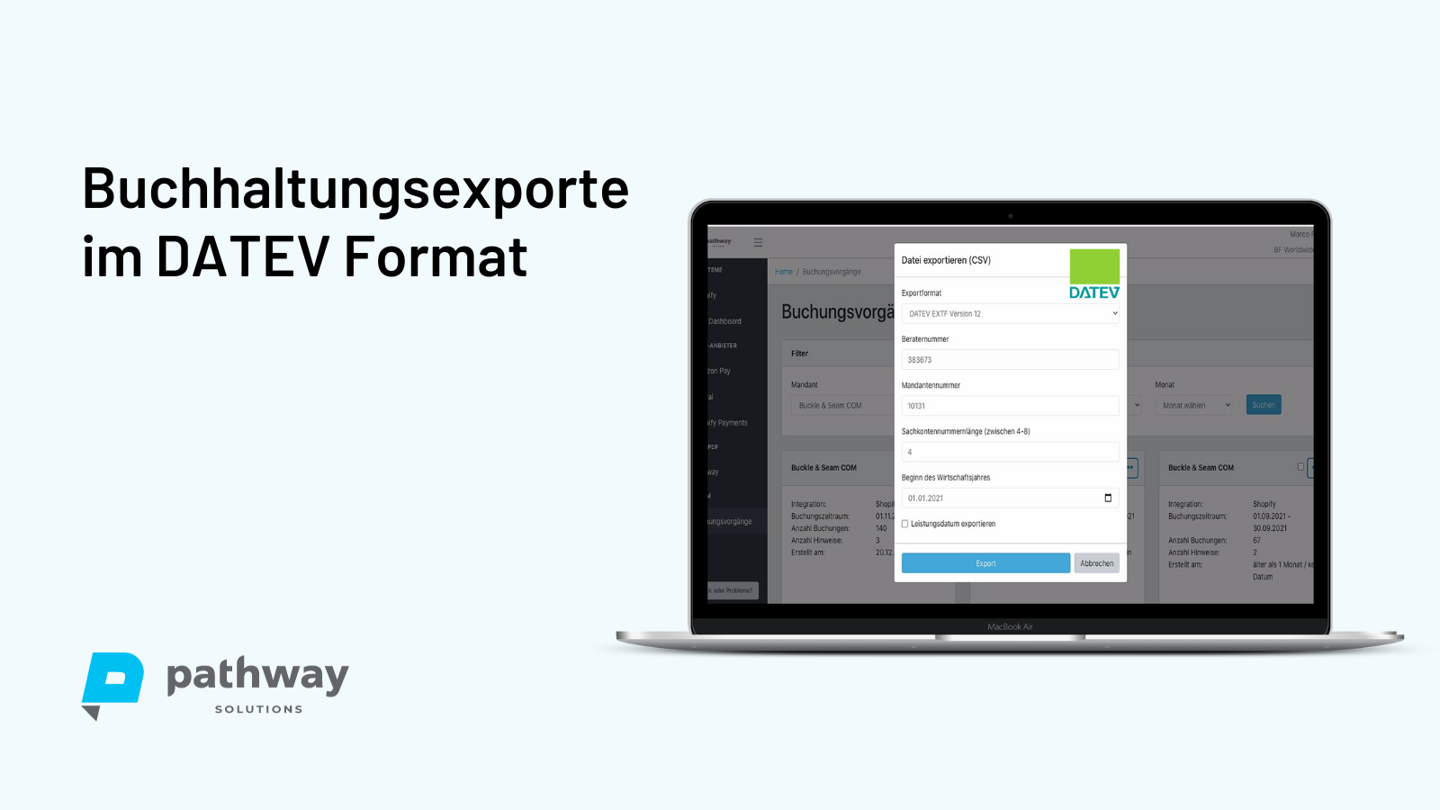 Export als CSV oder DATEV Format