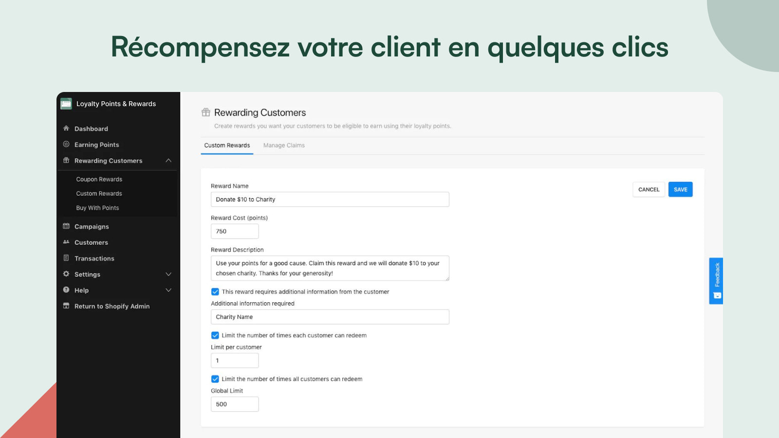 Récompensez votre client en quelques clics