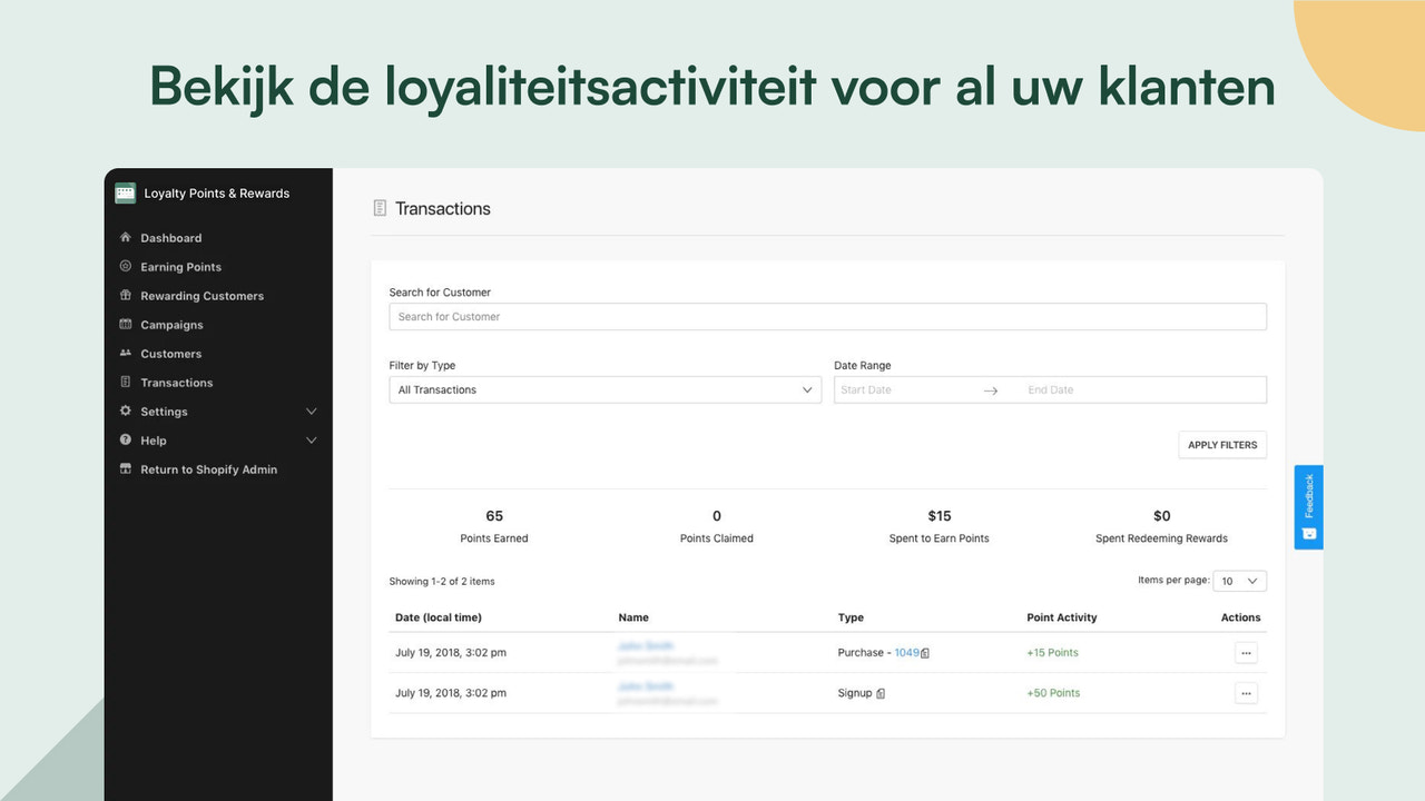 Bekijk loyaliteitsactiviteiten voor al je klanten