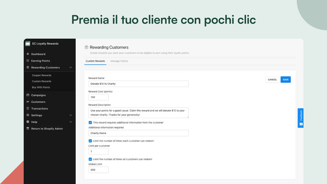 Premia i tuoi clienti con pochi clic.