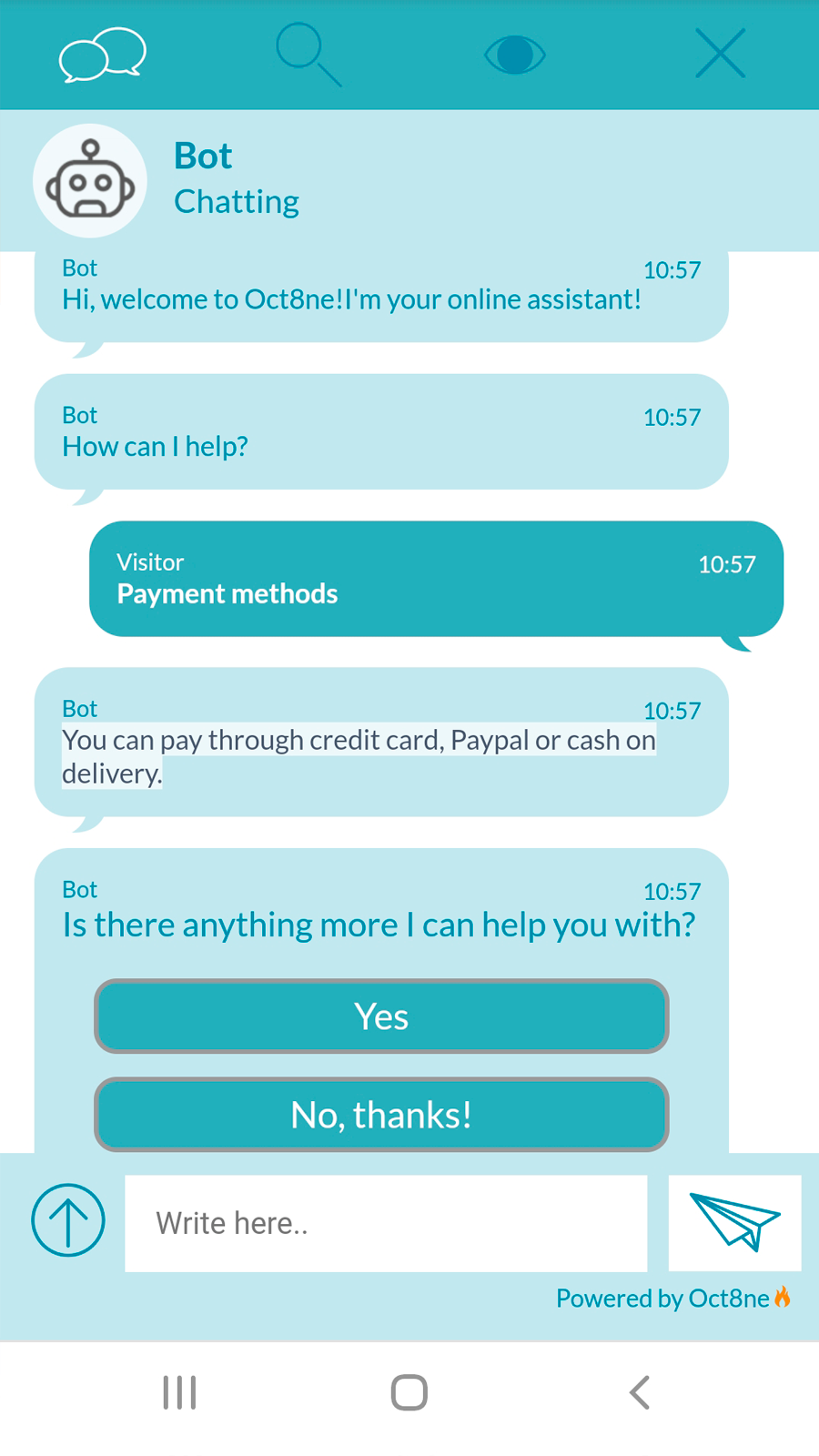 Oct8ne ‑ Live chat & Chatbot Screenshot