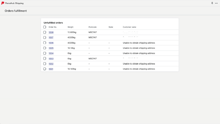 Parcelhub Fulfillment Screenshot