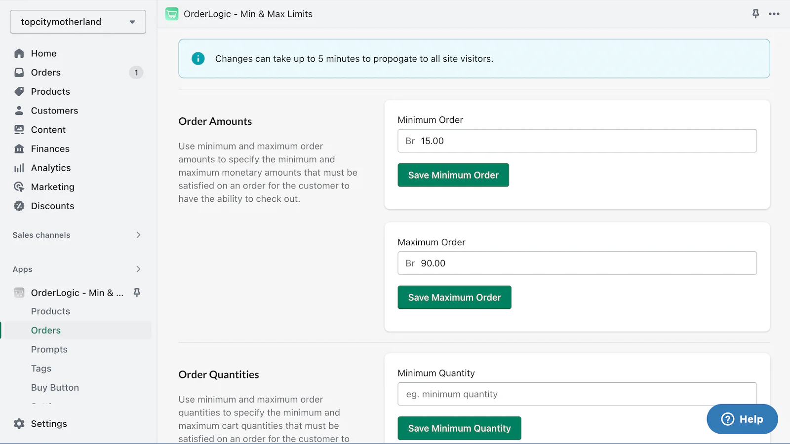 interface des commandes pour fixer des limites