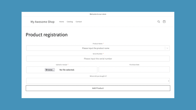 Trin 1. Registrer produkt med dropdown og upload billede osv