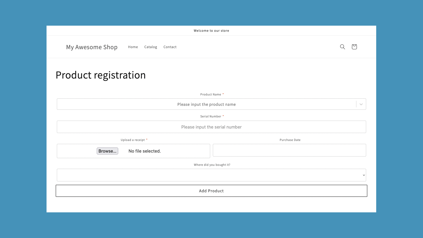 My Product Registration Screenshot