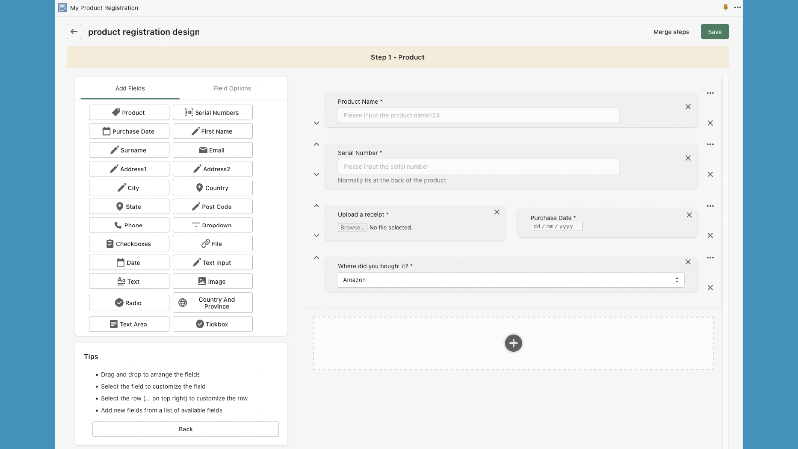 Admin - custom form designs with dragn and drop