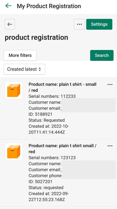 Mobile - listagem de registro de produto