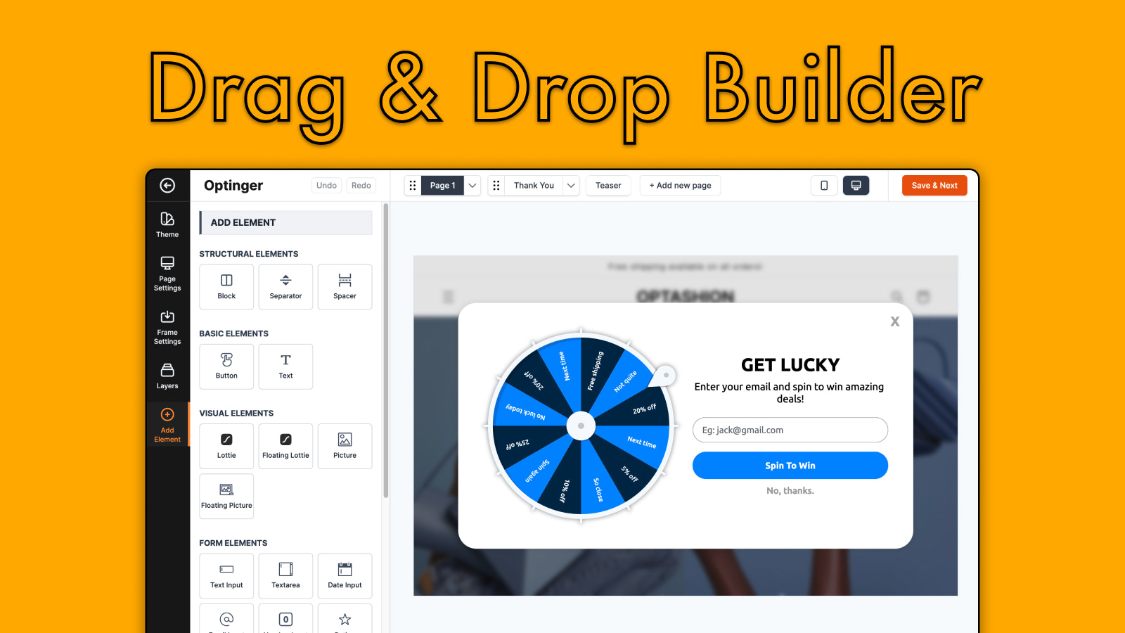 Optinger - Drag & Drop-Popup-Builder