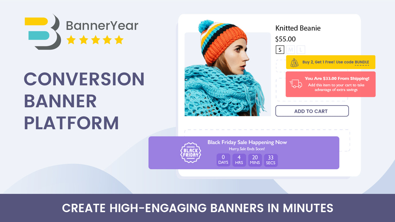 Banner Year! Announcement, Free Shipping, Countdown Timer Banner