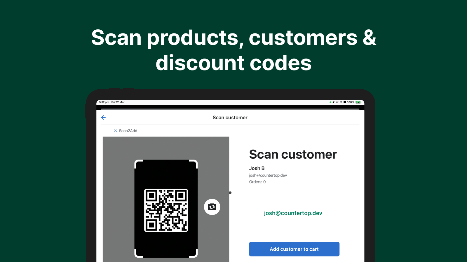 Scanning a QR code containing a customer ID