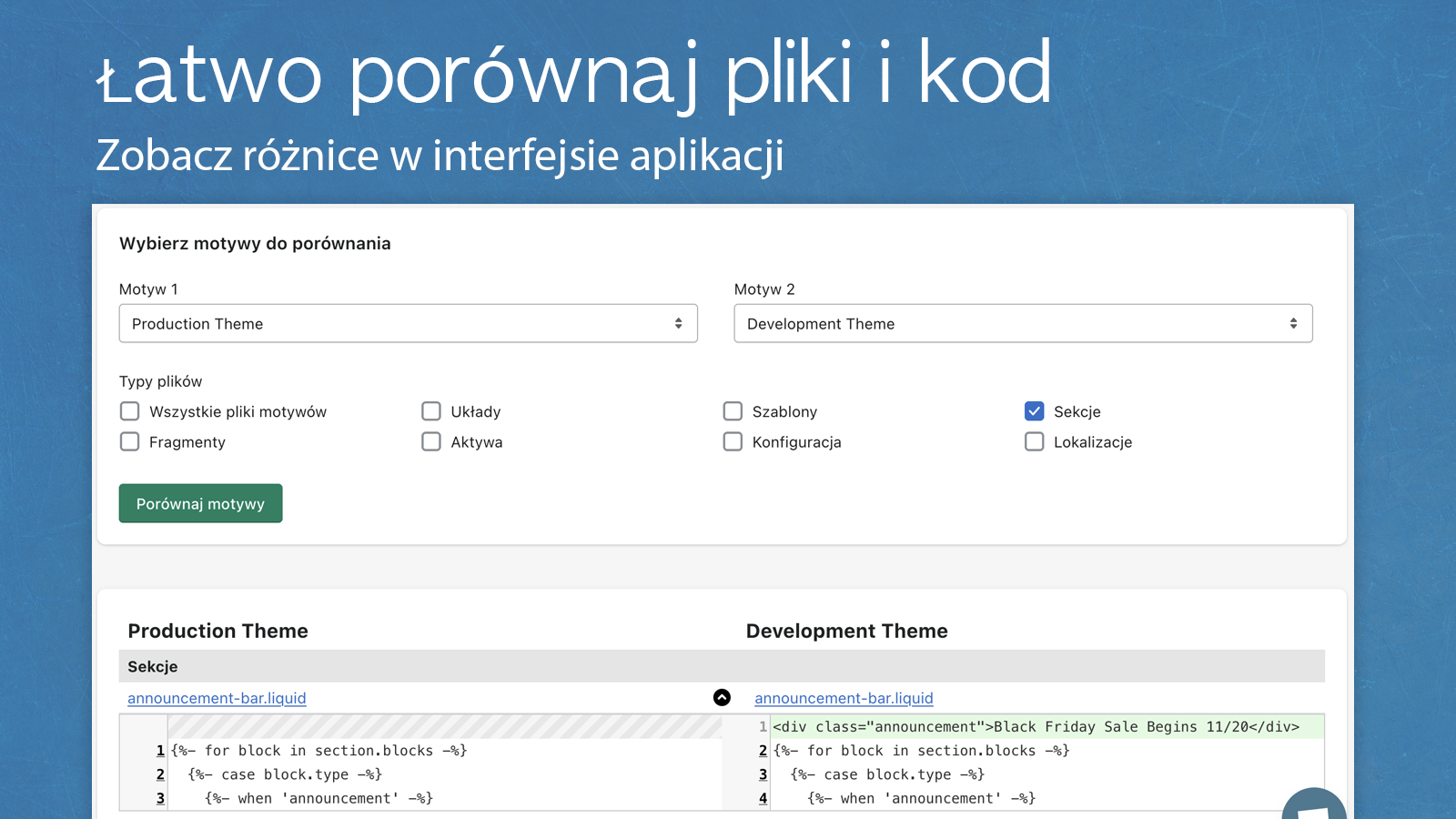 Lista porównania plików motywu