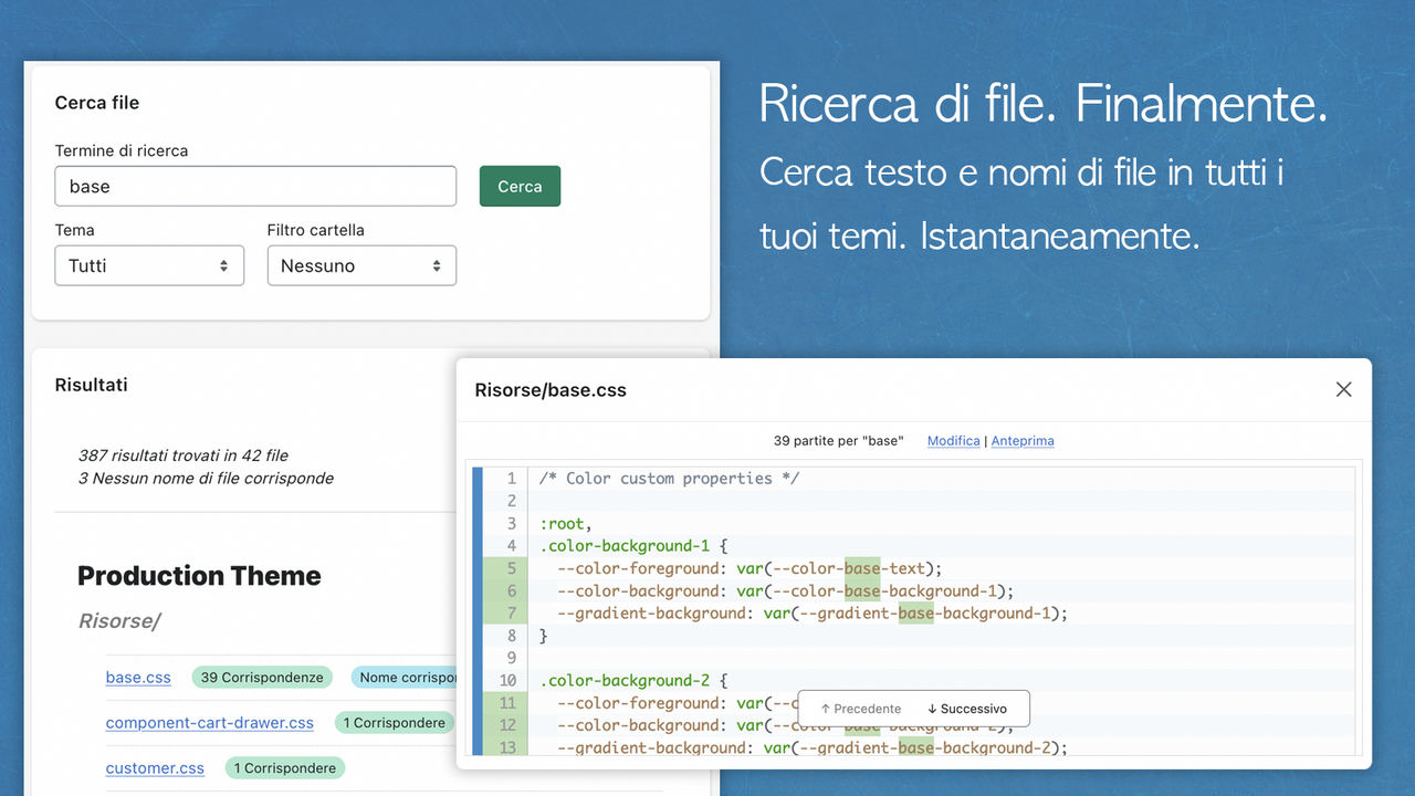 Cerca file di tema e cartelle di tema