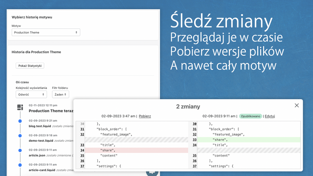 Śledź historię motywu i pobieraj kopie zapasowe