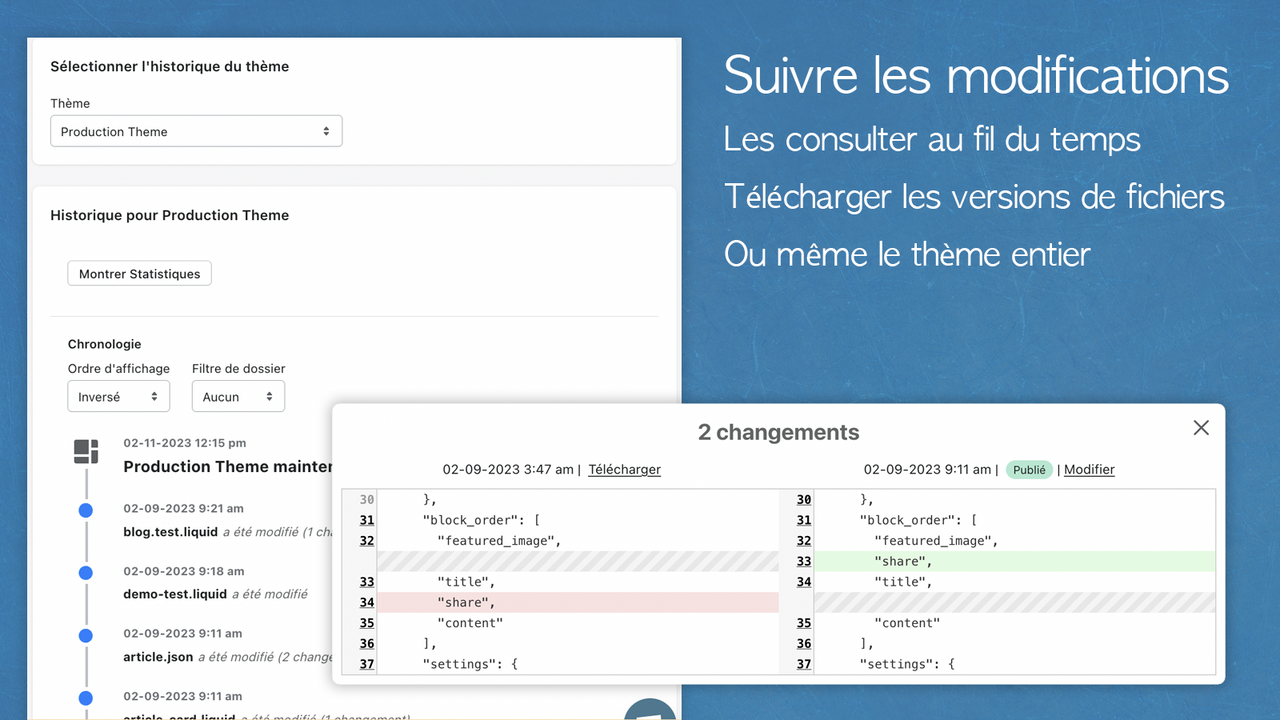 Suivre l'historique de thème et télécharger des sauvegardes